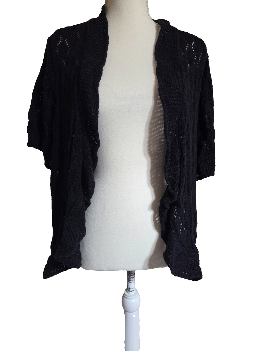 Black Open-Knit Short Sleeved Cardigan